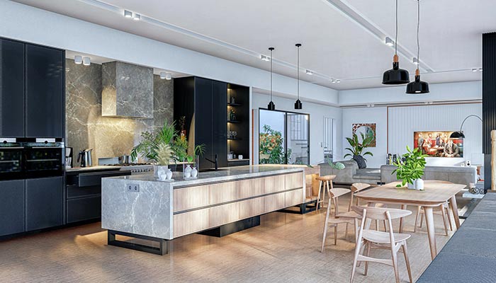 cuisine éclectique avec coin repas