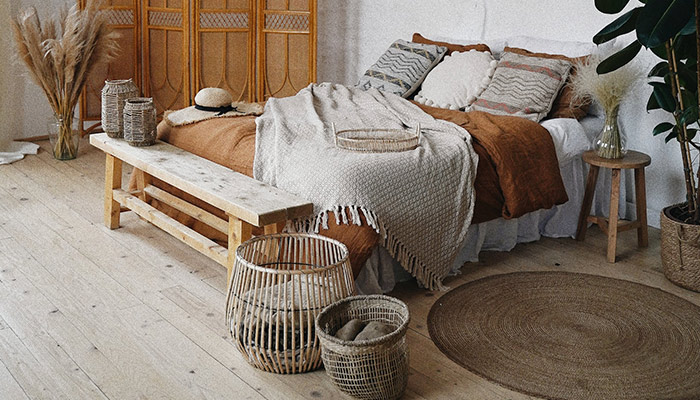 chambre en bois et en rotin