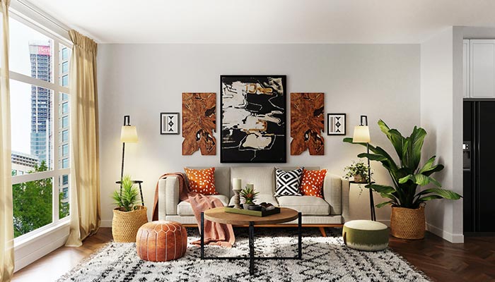 Un salon décoré de plantes
