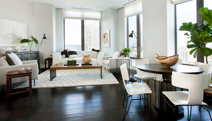 Salon avec intérieur noir et blanc
