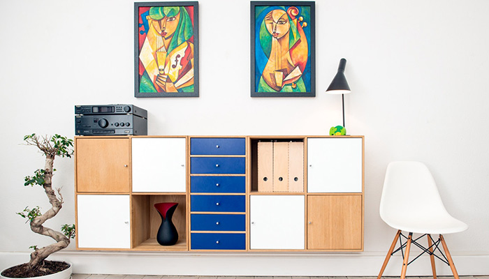 Étagères avec portes dans le salon
