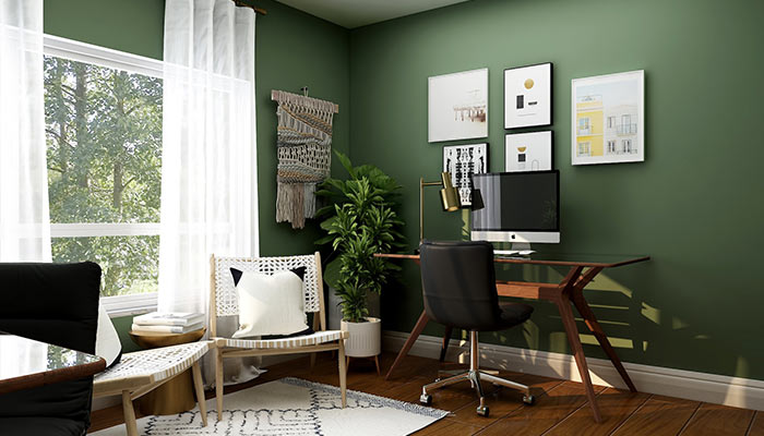 Le bureau est décoré en vert