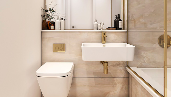 Salle de bain avec vasque suspendue en porcelaine