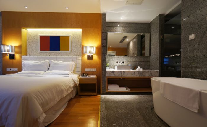 Intérieur combiné de la salle de bain et de la chambre à coucher