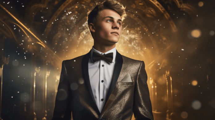 young man wearing prom suit
