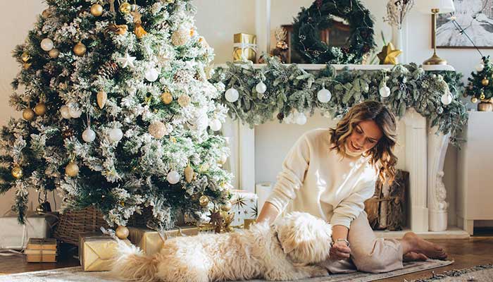 Sapin de Noël décoré en blanc