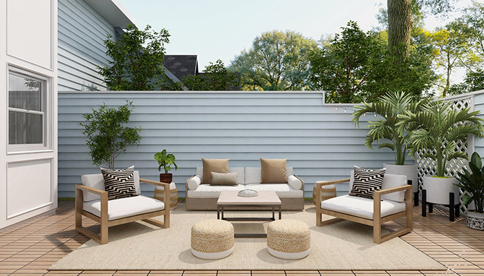 Moquette en fibres naturelles sur la terrasse