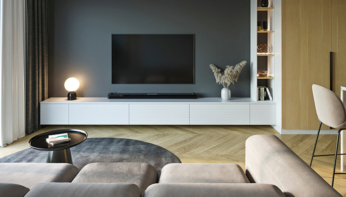 Salon avec un mur gris