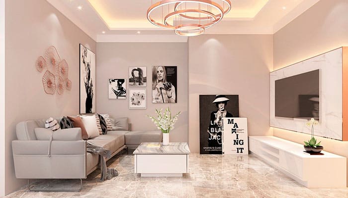 salon avec lumières LED