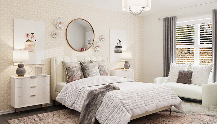 chambre avec un miroir rond